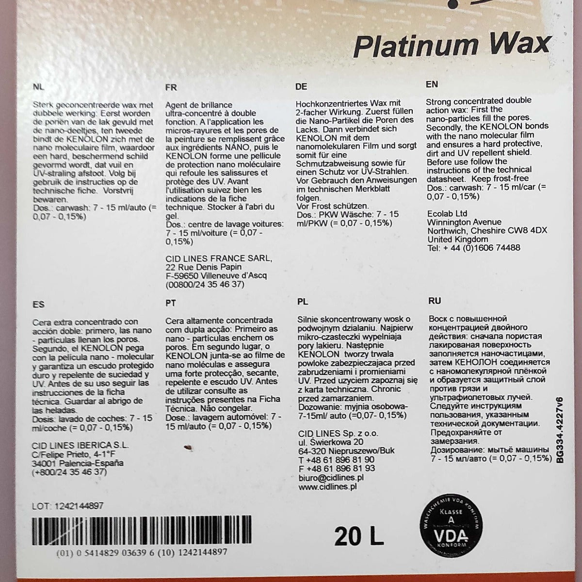 KENOTEK PLATINUM WAX 20L
